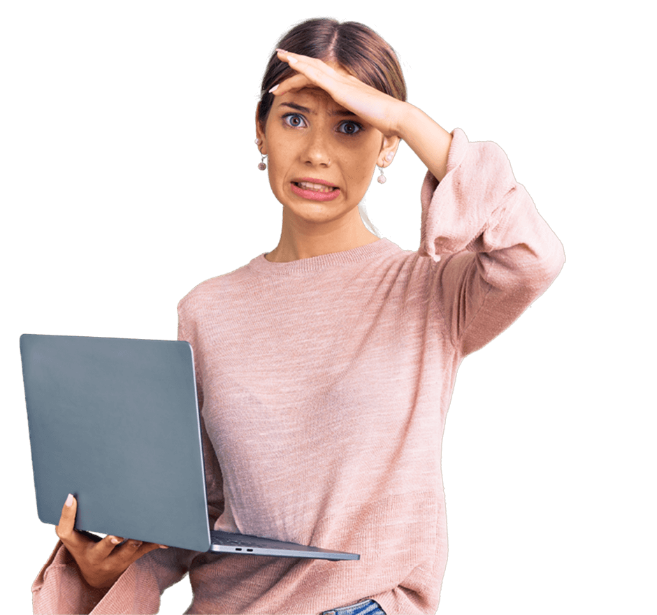 Stressed woman holding a laptop
